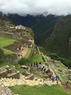 tourists on mountain side, peru, Machu Pichu