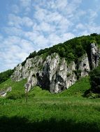 green meadow and forested rocky mountain, poland