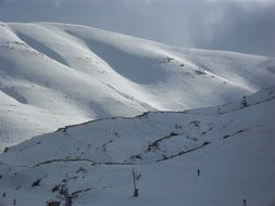 ski trace on Snowy Slope of Mountain