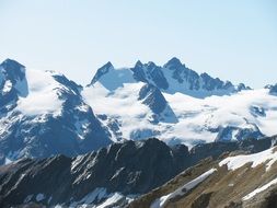 panorama of snow-capped mountains gran paradiso in the alps