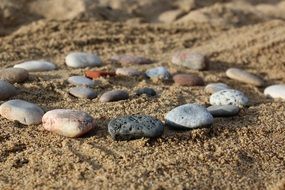 stones in the sand like a spiral