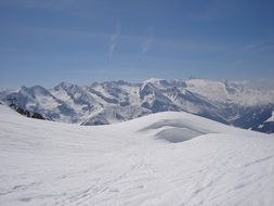 winter panorama in the Alps against the blue sky