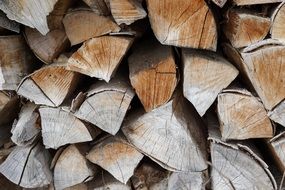 evenly stacked firewood close up