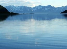 blue lake on a background of mountains in Scandinavia, Norway