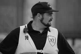 man in special vest at the festival in hamburg