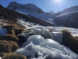 ice in the mountains on a sunny day