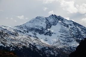 Snowy Alpine peak at Sky, Winter landscape