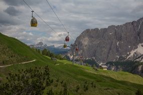 cable car over a green mountainside