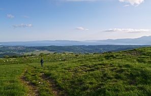 traveler on a mountain meadow