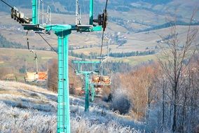 panoramic view of the ski lift in the Carpathians in Ukraine