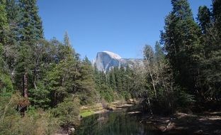 Half Dome Yosemite National Park river forest view