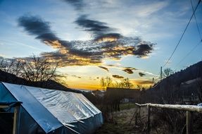 mountain village at the sunrise