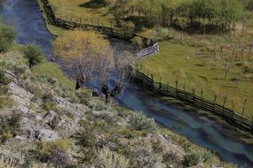 view of fence along River from mountain, Nepal