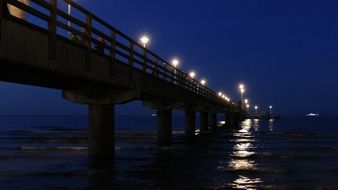 sea bridge landscape at night