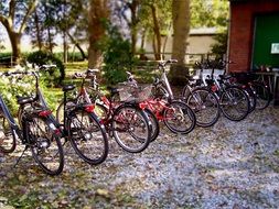 parked bicycles in countryside