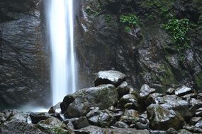 jet of water at dark rock, Casaroro Falls, spain, Valencia