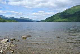 distant view of the picturesque nature from the shores of a lake in scotland