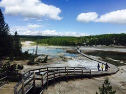 wooden path over river yellowstone national park