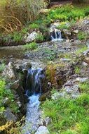 green Meadow with tiny Waterfall scene