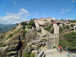 distant view of the meteora monastery complex in greece