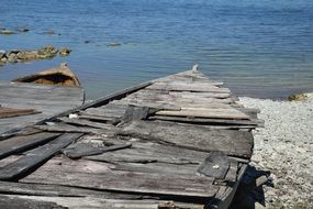 broken wooden boat by the lake on the island, sweden, Gotland