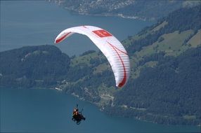 paragliding above the lake