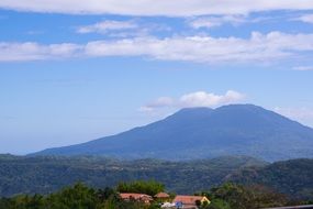 distant view of the village at the foot of the volcano