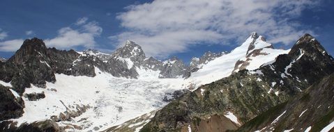 panoramic view of a glacier in the alps on a sunny day