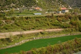 distant view of a village in the mountains in albania