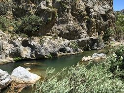 Green water and rocks