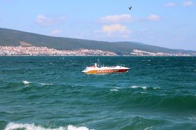 boat on the waves off the coast