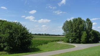 country road along the green field
