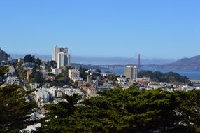 beautiful cityscape with brooklyn bridge, top view, usa, San Francisco