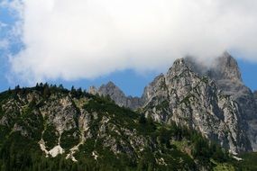 Austrian mountains in the clouds
