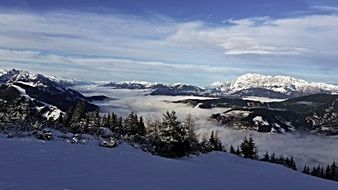 ski slope in alps at dusk