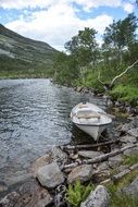 landscape of white boat on the river