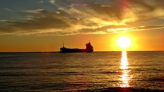 Ship floating on ocean in Riga