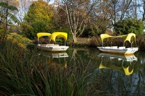 boats on the lake in the autumn park