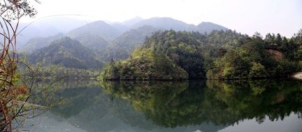 lake on the background of the Dabie Mountains