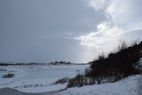 snow on fields in iceland