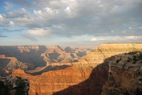 Grand Canyon in sun rays in the evening