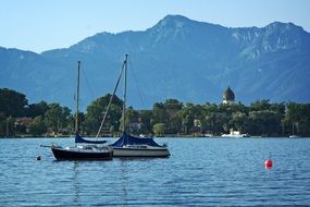 panoramic view of boats on lake chiemsee