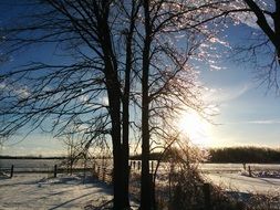 Sunset in Countryside at Winter