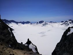 rocky Mountain covered with snow, china,Tianchi, Changbai