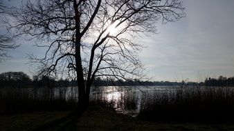 bright sun over the holy lake in prussia