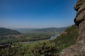 Beautiful panoramic view of the green Wachau valley on the Danube in Austria