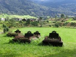 old graves on a green field, norway