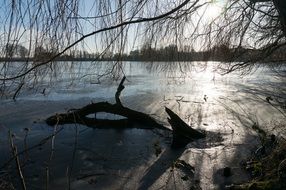 Frozen water in winter