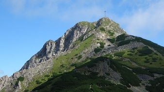 cross at top of mountain at sky, Tatry