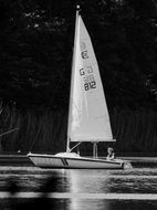 sailboat on the lake in black and white image